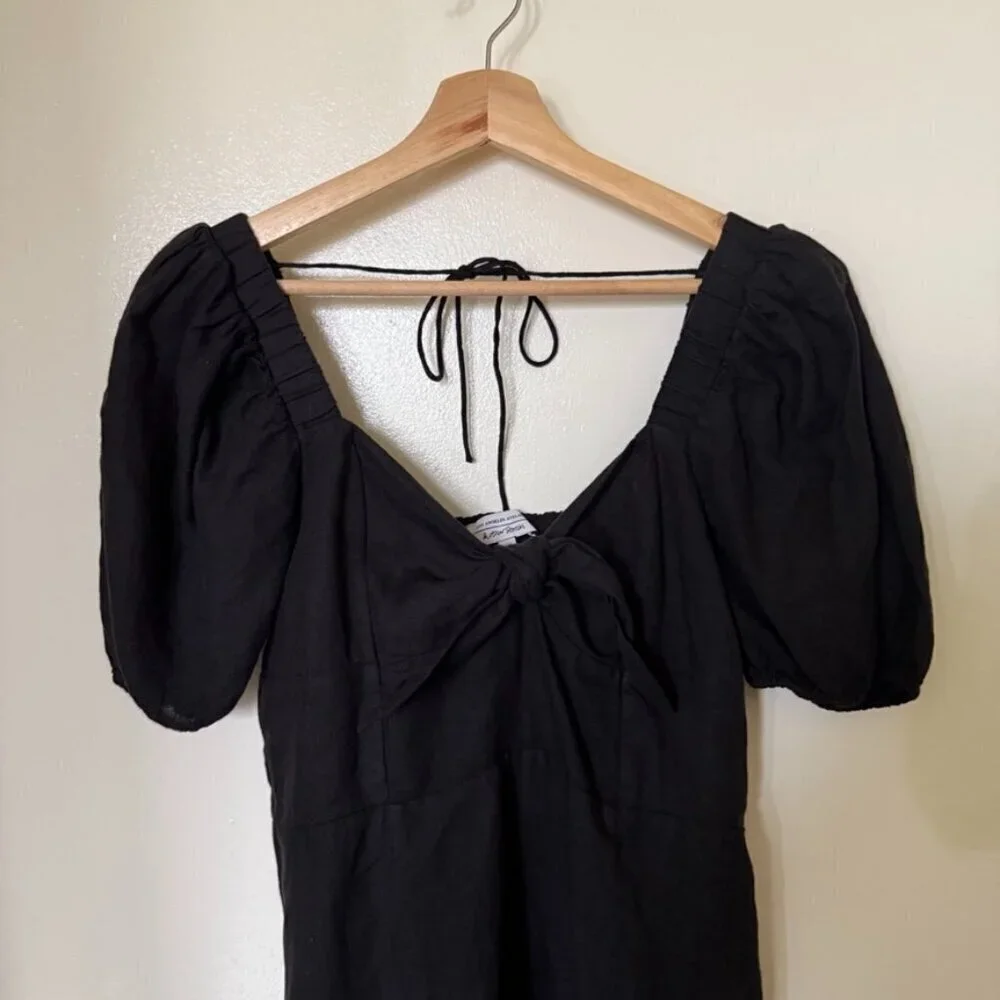 & Other Stories Black Bow Detail Linen Mini Dress US 12​​​​​